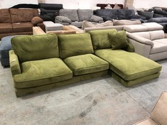 OLIVE GREEN VELVET CORNER CHAISE SOFA (COLLECTION OR OPTIONAL DELIVERY)