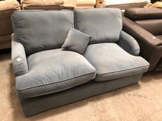 BLUE VELOUR FABRIC 2 SEATER SOFA (COLLECTION OR OPTIONAL DELIVERY)