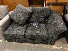 DARK GREY FABRIC 2 SEATER SOFA PART WITH SCATTER CUSHION (BACK CUSHION MISSING) (COLLECTION OR OPTIONAL DELIVERY)