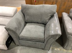GREY FABRIC ARMCHAIR WITH SILVER LEGS (COLLECTION OR OPTIONAL DELIVERY)