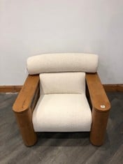 DILLON SOLID OAK ARMCHAIR IN BOUCLE FABRIC RRP- £895 (COLLECTION OR OPTIONAL DELIVERY)