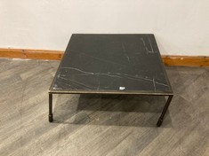 PORTNALL BLACKENED BRASS FRAME SQUARE COFFEE TABLE WITH BLACK MARAQUINA MARBLE TOP RRP- £995 (BROKEN LEG) (COLLECTION OR OPTIONAL DELIVERY)