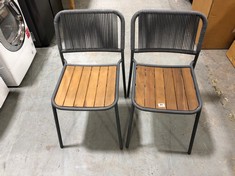 JOHN LEWIS SET OF 2 STACKING CHAIRS GREY ROPE BACK AND WOODEN SEAT (COLLECTION OR OPTIONAL DELIVERY)