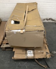 PALLET OF ASSORTED ITEMS TO INCLUDE HARRINGTON 3-DOOR 2-DRAWER WARDROBE IN OAK PARTS (BOX 3/3 - BASE) (COLLECTION OR OPTIONAL DELIVERY) (KERBSIDE PALLET DELIVERY)