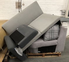 2-SEATER SOFA IN GREY AND SOFA CORNER SECTION IN GREY FABRIC TO INCLUDE 4 X ASSORTED CUSHIONS (COLLECTION OR OPTIONAL DELIVERY)