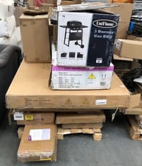 PALLET OF ASSORTED ITEMS TO INCLUDE 3 BURNER GAS BBQ (COLLECTION OR OPTIONAL DELIVERY) (KERBSIDE PALLET DELIVERY)