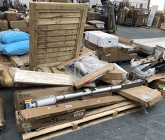 PALLET OF ASSORTED ITEMS TO INCLUDE ROLLS WOODLINE WOOD POLE WHITE 2.4M AND BORST 3 DRAWER CHEST OF DRAWERS (COLLECTION OR OPTIONAL DELIVERY) (KERBSIDE PALLET DELIVERY)