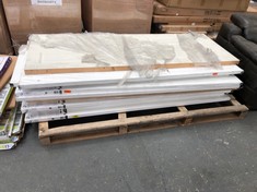 PALLET OF APPROX 10 X ASSORTED DOORS TO INCLUDE XL JOINERY WHITE PRIMED SUFFOLK INTERIOR DOOR APPROX 1981 X 762MM (COLLECTION OR OPTIONAL DELIVERY) (KERBSIDE PALLET DELIVERY)