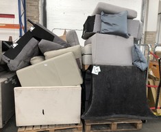 QTY OF ASSORTED SOFA PARTS TO INCLUDE PERSIA LOVESEAT WITH FULL BACK IN SMOKE GREY FABRIC (PARTS ONLY) (COLLECTION OR OPTIONAL DELIVERY) (KERBSIDE PALLET DELIVERY)