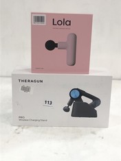 LOLA PORTABLE MASSAGE DEVICE AND THERAGUN PRO WIRELESS CHARGING STAND (DELIVERY ONLY)