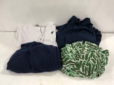 BOX OF ASSORTED CLOTHING TO INCLUDE JOHN LEWIS WOMEN'S CARDIGAN IN NAVY SIZE M (DELIVERY ONLY)