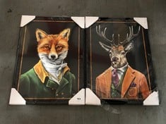 2 X LOUISE BROWN ASSORTED FRAMED PRINTS TO INCLUDE LOUISE BROWN 'DAPPER FOX ' LARGE FRAMED PRINTS - BLACK (DELIVERY ONLY)