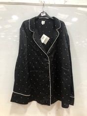JOHN LEWIS SILK PIPED SPOT PJ TOP IN BLACK/WHITE SIZE L (DELIVERY ONLY)