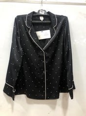 JOHN LEWIS SILK PIPED SPOT PJ TOP IN BLACK/WHITE SIZE S (DELIVERY ONLY)