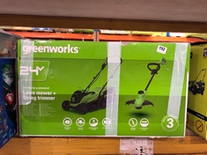 GREENWORKS 24V BATTERY POWERED LAWN MOWER + STRING TRIMMER (DELIVERY ONLY)