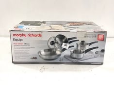 MORPHY RICHARDS EQUIP POUR & DRAIN 5 PIECE STAINLESS STEEL PAN SET (DELIVERY ONLY)