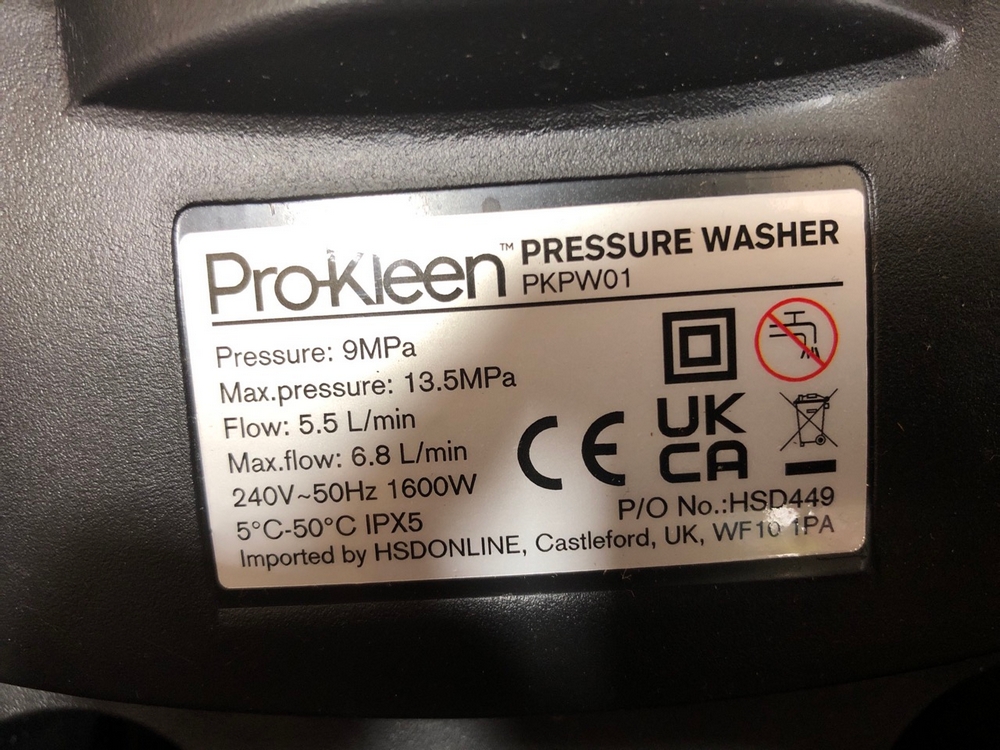 John Pye Auctions PROKLEEN PRESSURE WASHER PKPW01 (DELIVERY ONLY)