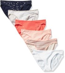 20 X ESSENTIALS WOMEN'S COTTON BIKINI BRIEF UNDERWEAR (AVAILABLE IN PLUS SIZE), PACK OF 6, DOTS/MULTICOLOUR/STARS/STRIPES, 16. (DELIVERY ONLY)
