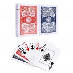 QTY OF ITEMS TO INLCUDE BOX OF ASSORTED ITEMS TO INCLUDE VINSANI PLAYING CARDS, POKER SIZE STANDARD INDEX, 2 DECKS OF CARDS (1 BLUE AND 1 RED), FOR BLACKJACK, EUCHRE, CANASTA, PINOCHLE CARD GAME, CAS