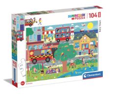 QTY OF ITEMS TO INLCUDE ASSORTED TOYS TO INCLUDE CLEMENTONI 23766 BUSY TOWN MAXI PUZZLE 104PCS ITALY SUPERCOLOR TOWN-104 PIECES-JIGSAW KIDS AGE 4, MULTICOLOR, MEDIUM, GOLIATH GAMES 3457.006 GAME. (DE