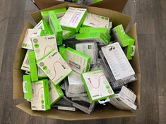 BELKIN BOX OF ASSORTED ITEMS TO INCLUDE FLAT AUDIO CABLE CHARGERS. (WITH BOX) [JPTC67637]