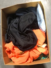 BOX OF ASSORTED ADULT INDIAN CLOTHING TO INCLUDE MODESTY LIVING BLACK KURTA SIZE 58 (DELIVERY ONLY)