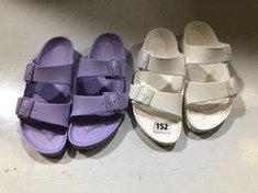 2 X ASSORTED COLOURED BIRKENSTOCK 2 BUCKLE SANDALS 1 X MAUVE SIZE 40 1 X WHITE SIZE 40 (DELIVERY ONLY)