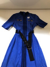 KAREN MILLEN SHORT SLEEVE MAXI BELTED DRESS BLUE/BLACK SIZE 12 (DELIVERY ONLY)