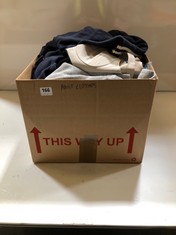 BOX OF ASSORTED ADULT CLOTHING TO INCLUDE GREY JOGGERS SIZE LG (DELIVERY ONLY)