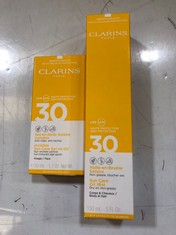 APPROX 7 X ASSORTED CLARINS PRODUCTS TO INCLUDE LASH & BROW DOUBLE FIX MASCARA (DELIVERY ONLY)