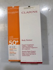 APPROX 7 X ASSORTED CLARINS PRODUCTS TO INCLUDE HYDRA-ESSENTIEL INTENSIVE MOISTURE QUENCHING BI-PHASE SERUM 30ML (DELIVERY ONLY)