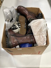 BOX OF ASSORTED ADULT FOOTWEAR TO INCLUDE NEW LOOK HIGH HEEL PLATFORM SHOES ROYAL BLUE SIZE 6 (DELIVERY ONLY)