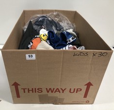 BOX OF ASSORTED CHILDREN'S CLOTHING TO INCLUDE NIKE SHORTS BLUE SIZE 6MTHS (DELIVERY ONLY)