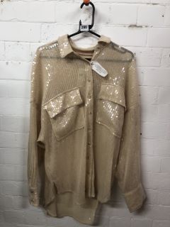 WOMEN'S DESIGNER SPARKLY SHIRT IN SAND - SIZE M - RRP £98
