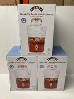 3 X KILNER GLASS CLIP TOP DRINKS DISPENSERS