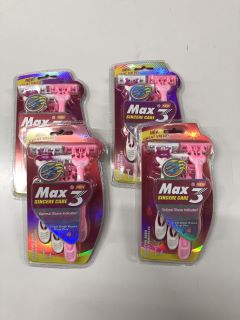 4 X PACKS OF MAX 3 RAZORS WITH REPLACEMENT BLADES (18+ ID MAY BE REQUIRED)