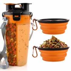 14 X MATT MATT SAGA PORTABLE DOG WATER BOTTLE DOG FOOD CONTAINER WITH 1 COLLAPSIBLE BOWLS FOR DOGS CATS PETS SUITABLE FOR OUTDOOR WALKING TRAVELLING (ORANGE AND YELLOW).