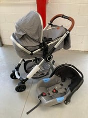 KINDERKRAFT BABY CARRIAGE WITH BABY CAR SEAT GREY COLOUR .