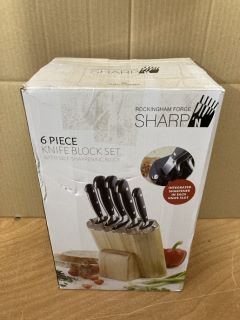 ROCKINGHAM FORGE SHARP 6 PIECE KNIFE BLOCK SET (18+ ID MAY BE REQUIRED)