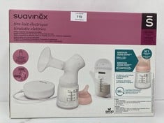 SUAVINEX, ELECTRIC BREAST PUMP. INCLUDES: ANTI-COLIC BOTTLE ZERO ZERO 120ML WITH ADAPTABLE FLOW TEAT + 3 MILK BAGS + CARRYING BAG. WITH DOUBLE REGULATION SYSTEM - LOCATION 18A.
