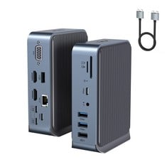 3 X USB C STATION 15 IN 2-2 * 4K HDMI, VGA FOR DUAL MONITOR, DUAL USB C PORT CABLE, PD 100W, AND 4* USB A, USB C 3.0, SD/TF, 3.5MM JACK, ETHERNET FOR MACBOOK M1, THUNDERBOLT 3 - 15A LOCATION.