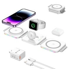 10 X BOCLOUD 3-IN-1 WIRELESS CHARGING STATION, MAGNETIC MAG-SAFE WIRELESS CHARGER [FOLDABLE AND PORTABLE] COMPATIBLE WITH IPHONE 15/14/13/12/11/XR/XS/8 SERIES, SAMSUNG S22/21/20, IWATCH, AIRPODS - LO