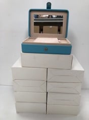 10 X SMALL JEWELLERY BOXES FOR RINGS AND EARRINGS BLUE AND BEIGE - LOCATION 35A.