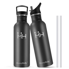 10 X HONEYHOLLY STAINLESS STEEL BOTTLE, 750ML WATER BOTTLE FOR KIDS, WATER BOTTLE, STAINLESS STEEL WATER BOTTLE, REUSABLE BPA FREE FOR GYM, SPORT, GYM, BIKE - BLACK - LOCATION 51A.