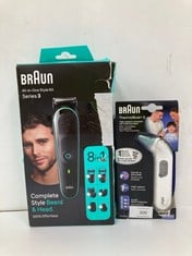2 X BRAUN ELECTRIC RAZOR FOR HAIR AND BEARD AND BRAUN EAR THERMOMETER - LOCATION 48A.
