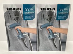 2 X TAURUS SLIDING CARE COMPACT VERTICAL STEAM IRON, 1600 W, STAINLESS STEEL, BLUE - LOCATION 9B.