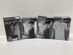 4 X EMPORIO ARMANI UNDERWEAR PACK VARIOUS SIZES INCLUDING SIZE L AND EMPORIO ARMANI 2-PACK CREW T-SHIRT ESSENTIAL CORE LOGOBAND MEN'S UNDERWEAR T-SHIRT, GREY (GREY/MARINE), M