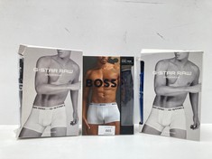 3 X UNDERWEAR PACK VARIOUS SIZES AND BRANDS INCLUDING BOSS PACK SIZE L AND EMPORIO ARMANI 2-PACK CREW T-SHIRT ESSENTIAL CORE LOGOBAND MEN'S UNDERWEAR T-SHIRT, GREY (GREY/MARINE), M