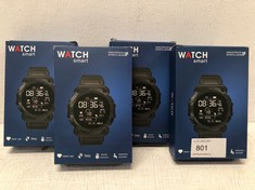 4 X SMARTWATCHES WITH BLUETOOTH, HEART RATE MONITOR, STEP COUNTER, BLOOD PRESSURE AND SEDENTARY REMINDERS