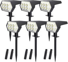 3 X OBERSTER 6 PCS SOLAR OUTDOOR GARDEN LIGHTS, 108 LED SOLAR SPOTLIGHT WITH 4 MODES, COOL WHITE 6500K, WATERPROOF SOLAR LAMP IP65 FOR PATH LIGHTING, PATIO,TERRACE,LAWN AND CAMPING - LOCATION 43C.